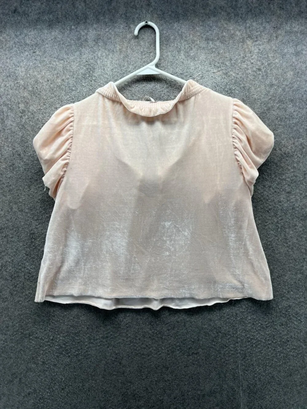 Free People Blouse Women XS Pink Velour Puff Sleeve Ruffle Scoop Neck Top